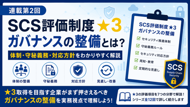 SCS評価制度★3のガバナンスの整備について、セキュリティ推進体制・守秘義務・対応方針を解説する連載第2回